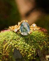 GROVENA Nature Inspired Pear Cut Moss Agate Leafy Engagement Ring